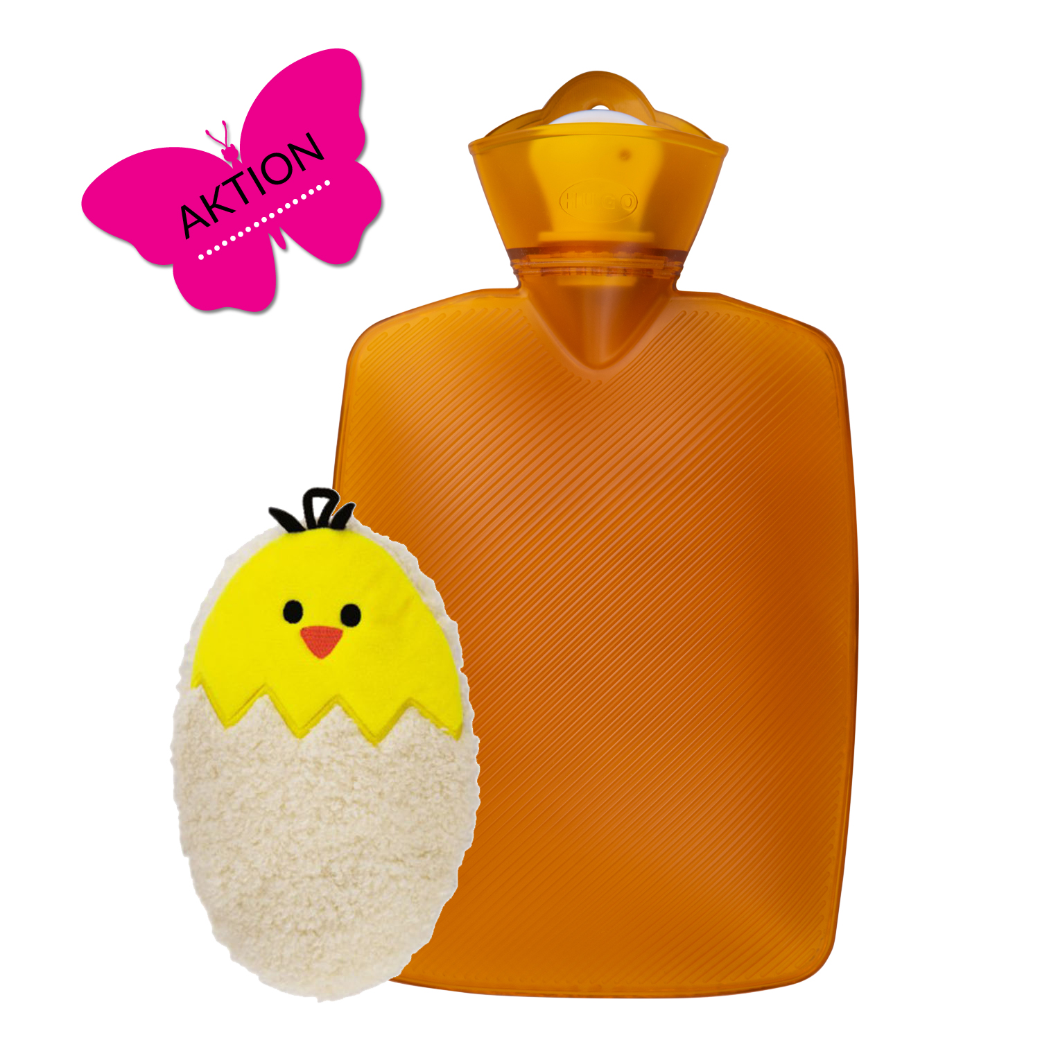 Oster-Wärmflaschenset mit Wärmflasche Plant Orange und Mini-Wärmflasche Ei