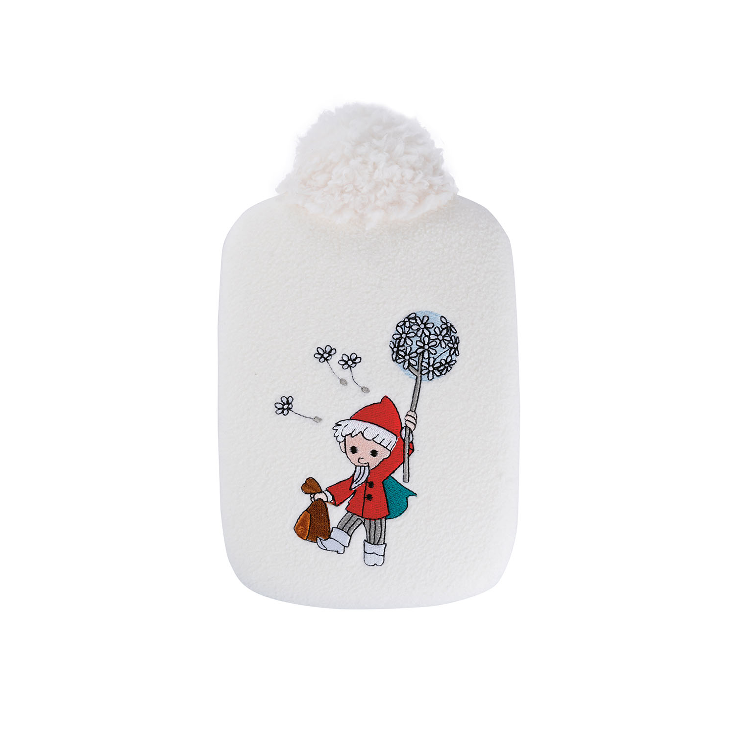Kinder Öko-Wärmflasche 0,8 l mit Soft-Fleecebezug"Sandmännchen Pusteblume" weiß