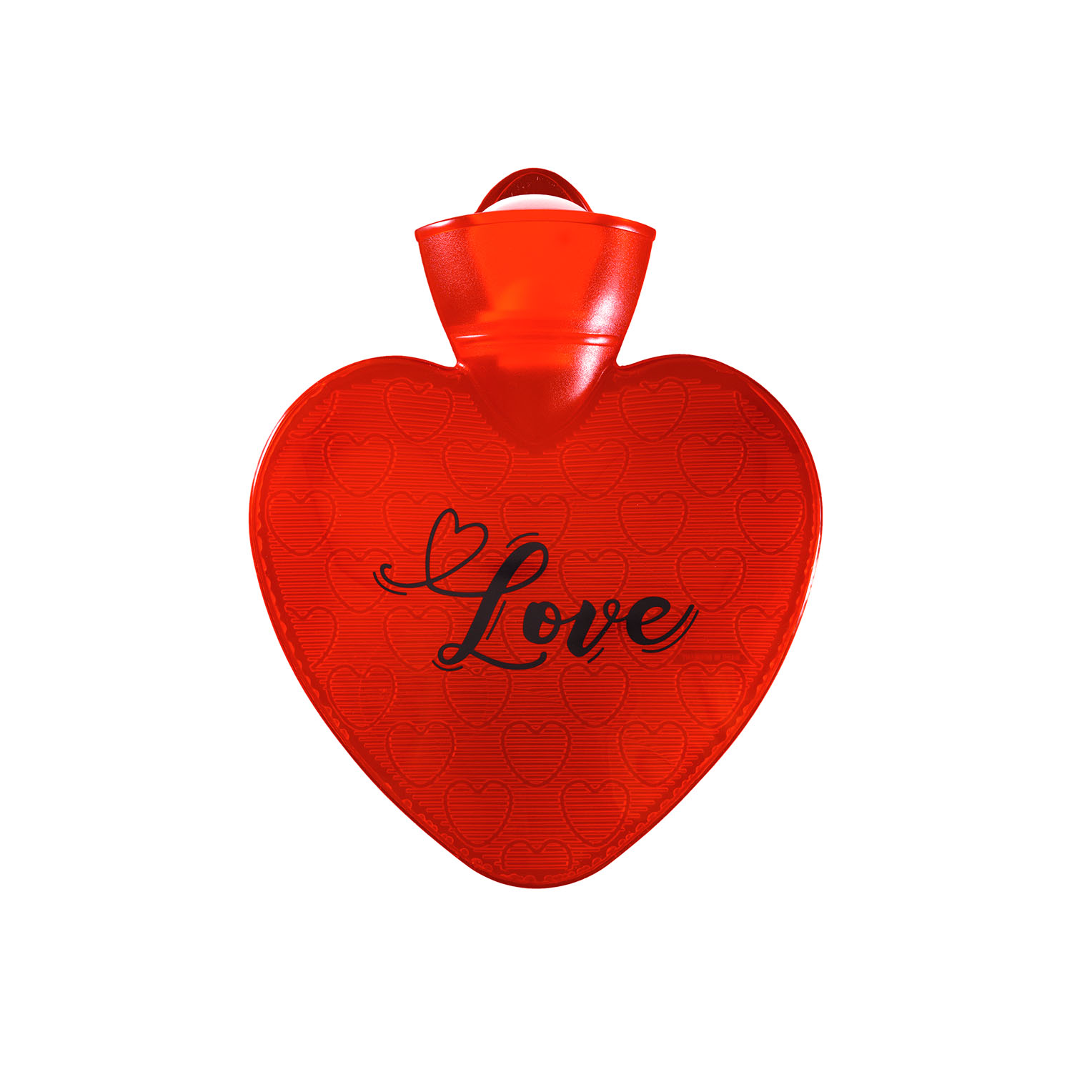 Wärmflasche Herz 1,0 l rot-transparent mit Druck "Love"